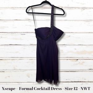 Xscape Dress Formal Women's Size 12 Purple One strap Beaded Flowy NWT!